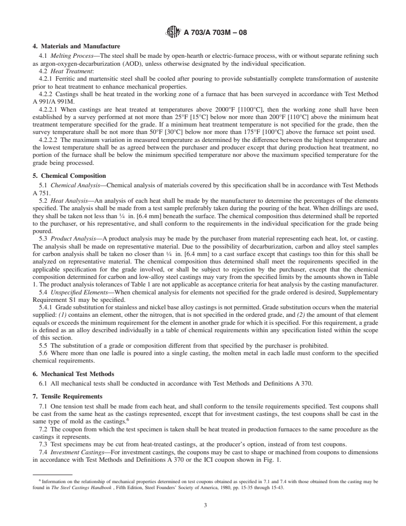 REDLINE ASTM A703/A703M-08 - Standard Specification for Steel Castings, General Requirements, for Pressure-Containing Parts