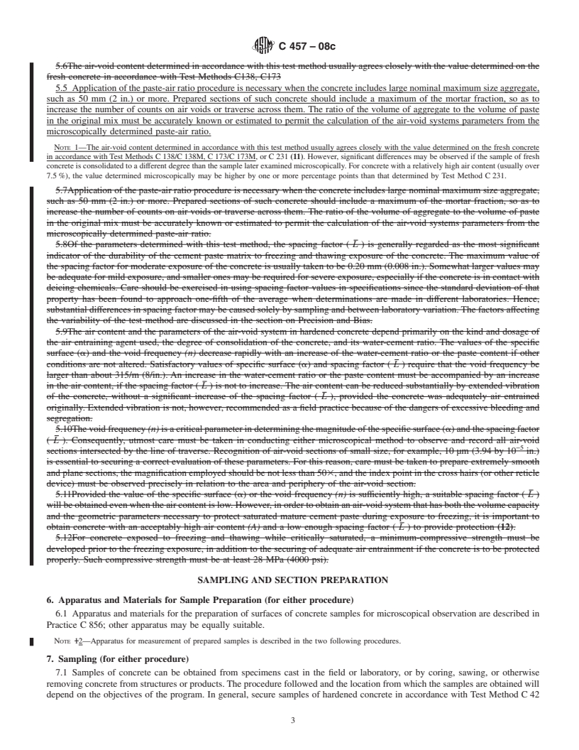 REDLINE ASTM C457-08c - Standard Test Method for Microscopical Determination of Parameters of the Air-Void System in Hardened Concrete