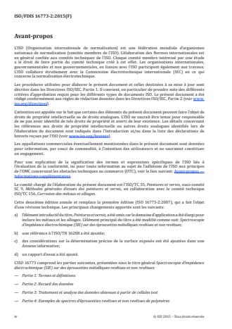 ISO 16773-2:2016 ISO 16773-2:2016 - Spectroscopie d'impédance électrochimique (SIE) sur des éprouvettes métalliques revetues et non revetues - Page 4 preview