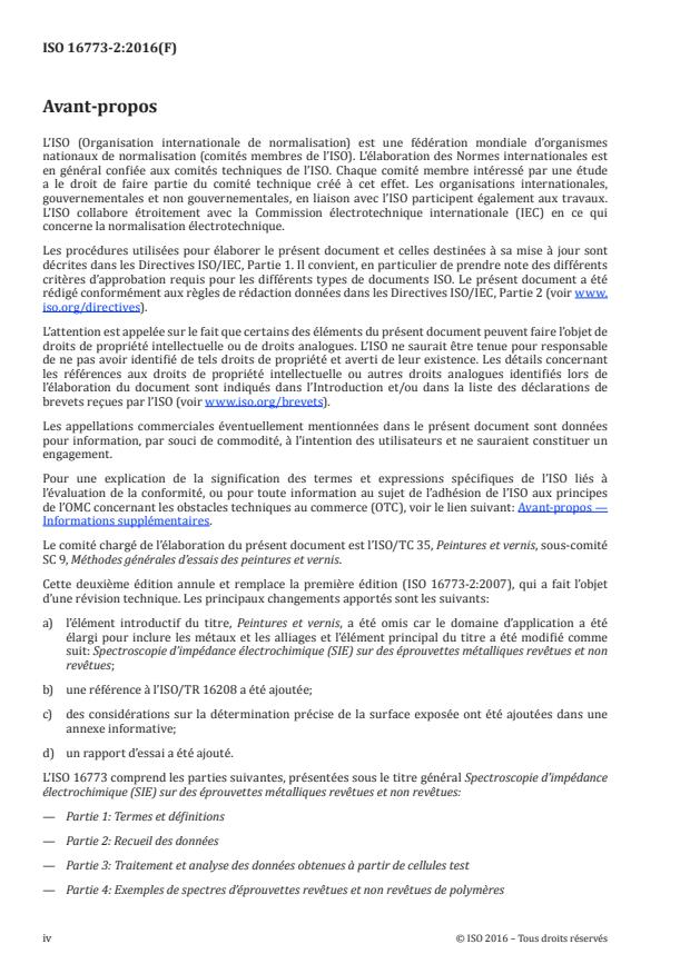 ISO 16773-2:2016 ISO 16773-2:2016 - Spectroscopie d'impédance électrochimique (SIE) sur des éprouvettes métalliques revêtues et non revêtues - Page 4 preview