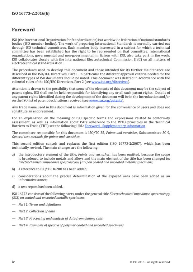 ISO 16773-2:2016 ISO 16773-2:2016 - Electrochemical impedance spectroscopy (EIS) on coated and uncoated metallic specimens - Page 4 preview