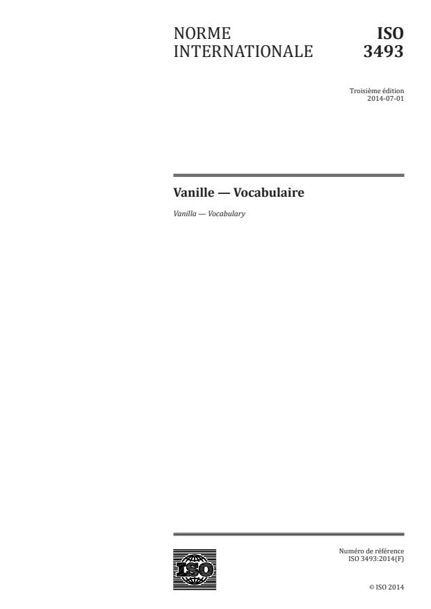 ISO 3493:2014 - Vanille -- Vocabulaire