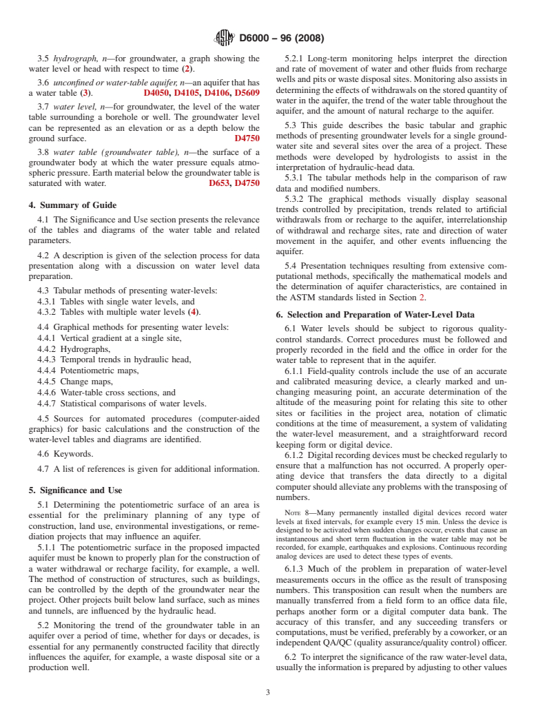 ASTM D6000-96(2008) - Standard Guide for Presentation of Water-Level Information from Groundwater Sites