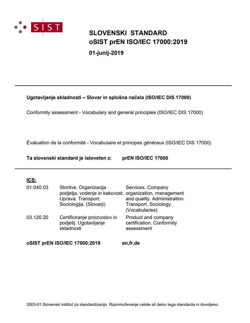 prEN ISO/IEC 17000:2019 - BARVE