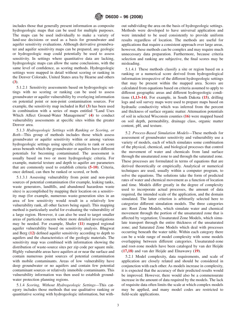 ASTM D6030-96(2008) - Standard Guide for Selection of Methods for Assessing Groundwater or Aquifer Sensitivity and Vulnerability