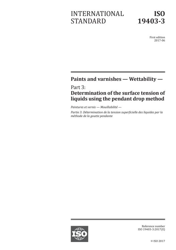 ISO 19403-3:2017 - Paints and varnishes -- Wettability