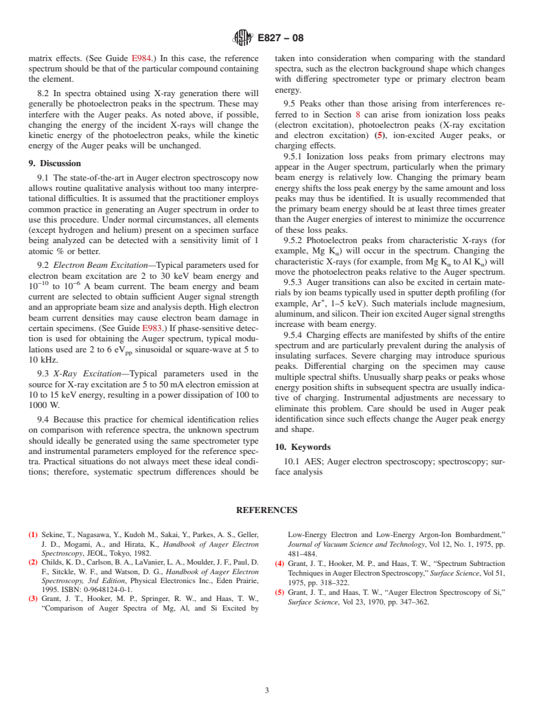 ASTM E827-08 - Standard Practice for Identifying Elements by the Peaks in Auger Electron Spectroscopy (Withdrawn 2017)