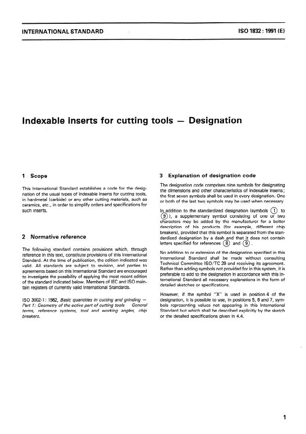 ISO 1832:1991 - Indexable inserts for cutting tools -- Designation