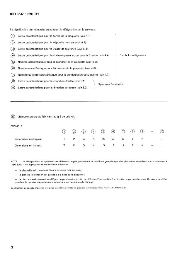 ISO 1832:1991 ISO 1832:1991 - Plaquettes amovibles pour outils coupants -- Désignation - Page 4 preview