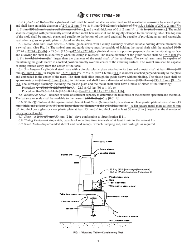 REDLINE ASTM C1170/C1170M-08 - Standard Test Method for Determining Consistency and Density of Roller-Compacted Concrete Using a Vibrating Table