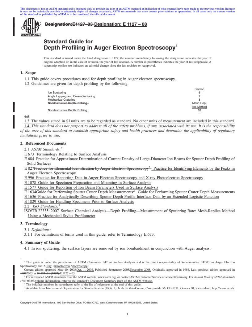 REDLINE ASTM E1127-08 - Standard Guide for Depth Profiling in Auger Electron Spectroscopy