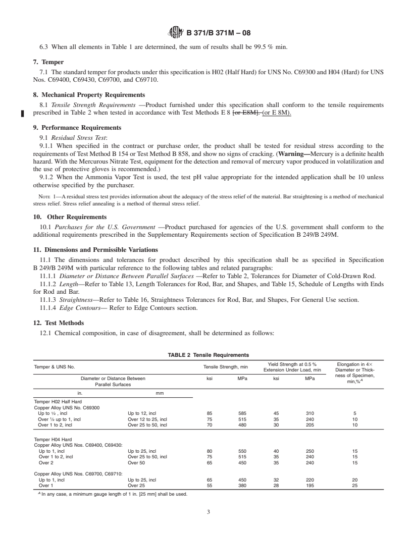 REDLINE ASTM B371/B371M-08 - Standard Specification for Copper-Zinc-Silicon Alloy Rod