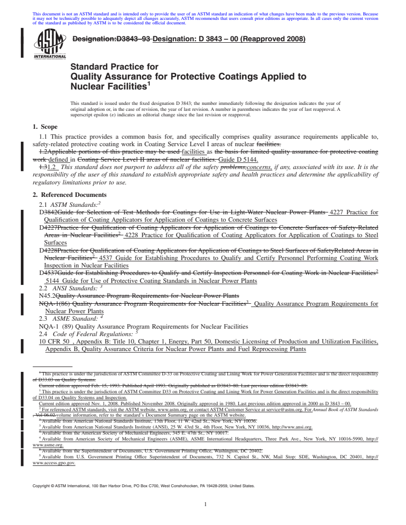 REDLINE ASTM D3843-00(2008) - Standard Practice for Quality Assurance for Protective Coatings Applied to Nuclear Facilities