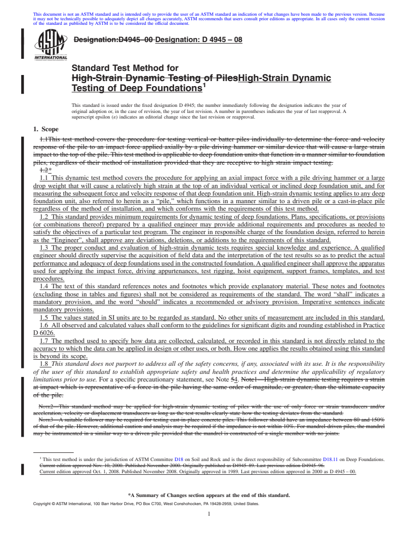 REDLINE ASTM D4945-08 - Standard Test Method for High-Strain Dynamic Testing of Piles