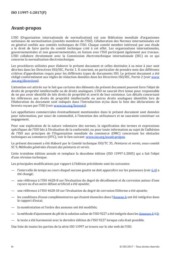 ISO 11997-1:2017 ISO 11997-1:2017 - Peintures et vernis -- Détermination de la résistance aux conditions de corrosion cyclique - Page 4 preview