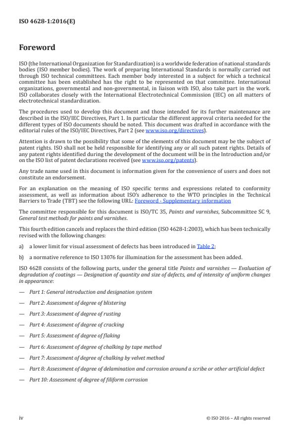 ISO 4628-1:2016 ISO 4628-1:2016 - Paints and varnishes -- Evaluation of degradation of coatings -- Designation of quantity and size of defects, and of intensity of uniform changes in appearance - Page 4 preview
