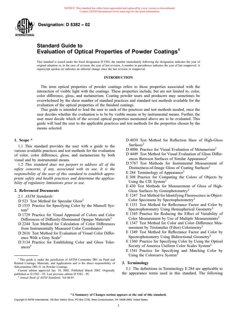 ASTM D5382-02 - Standard Guide to Evaluation of Optical Properties of Powder Coatings