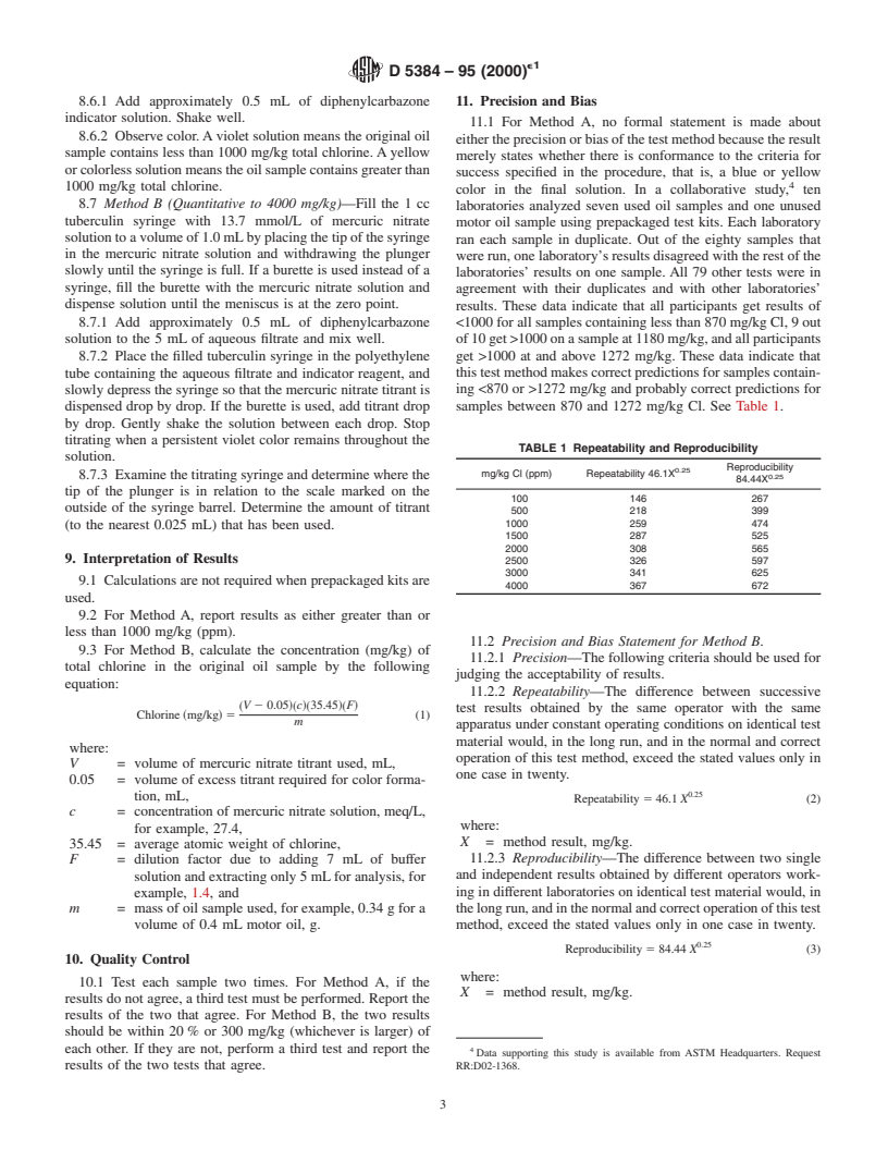 ASTM D5384-95(2000)e1 - Standard Test Methods for Chlorine in Used Petroleum Products (Field Test Kit Method)