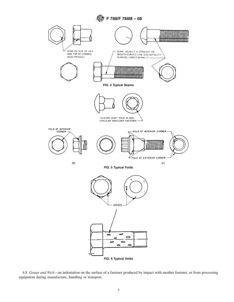 REDLINE ASTM F788/F788M-08 - Standard Specification for Surface Discontinuities of Bolts, Screws, and Studs, Inch and Metric Series