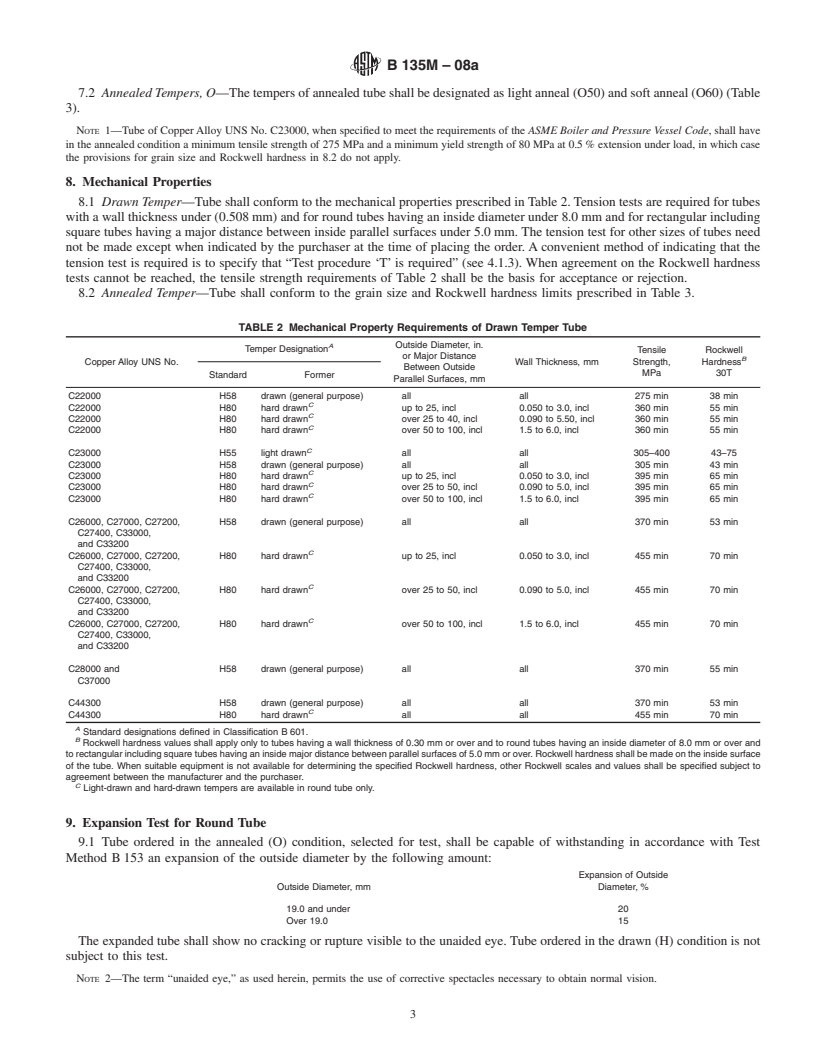 REDLINE ASTM B135M-08a - Standard Specification for  Seamless Brass Tube [Metric]