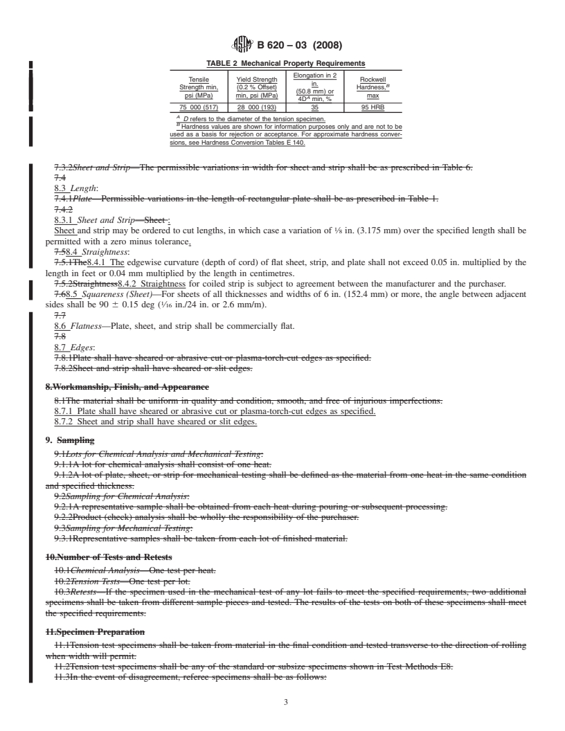 REDLINE ASTM B620-03(2008) - Standard Specification for Nickel-Iron-Chromium-Molybdenum Alloy (UNS N08320) Plate, Sheet, and Strip