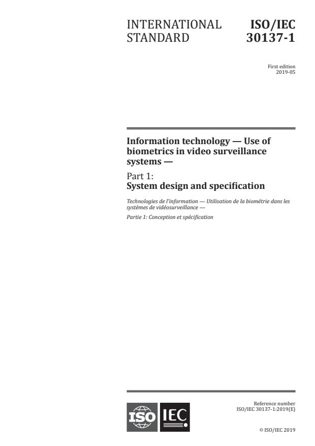 ISO/IEC 30137-1:2019 - Information technology -- Use of biometrics in video surveillance systems