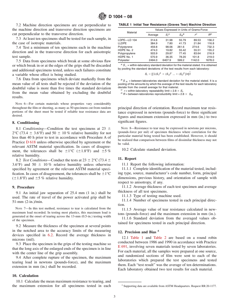 ASTM D1004-08 - Standard Test Method for Tear Resistance (Graves Tear) of Plastic Film and Sheeting