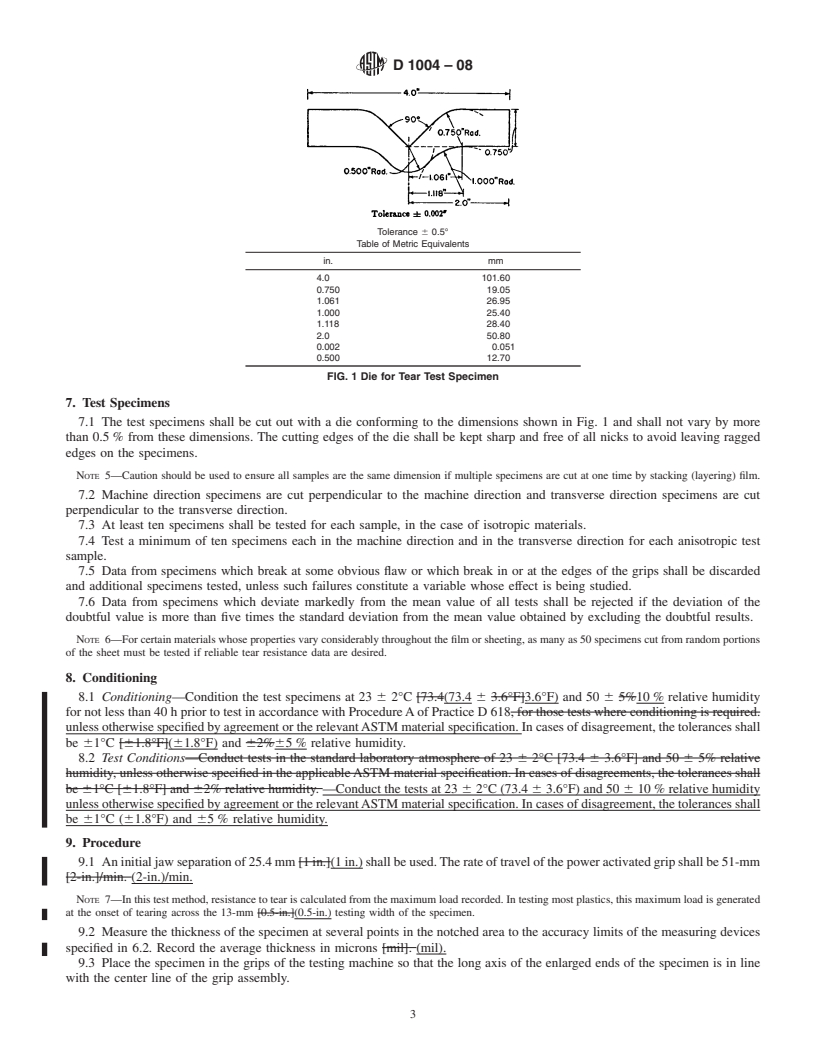 REDLINE ASTM D1004-08 - Standard Test Method for Tear Resistance (Graves Tear) of Plastic Film and Sheeting