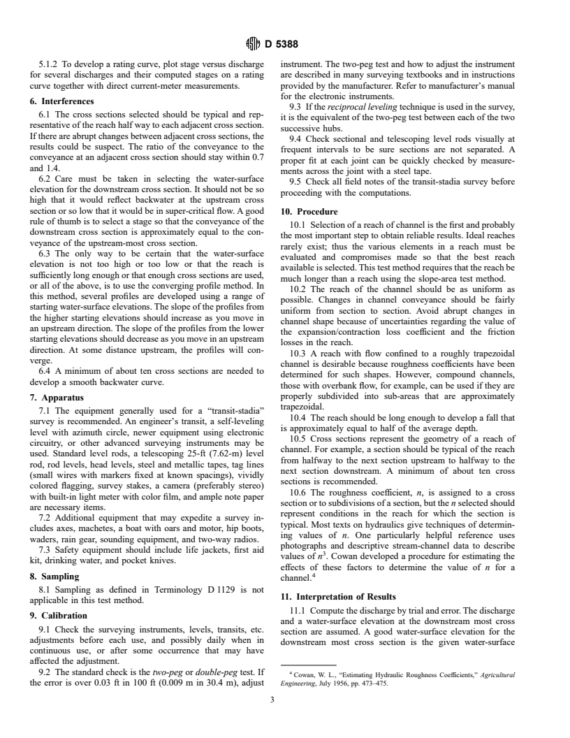 ASTM D5388-93(1997) - Standard Test Method for Indirect Measurements of Discharge by Step-Backwater Method