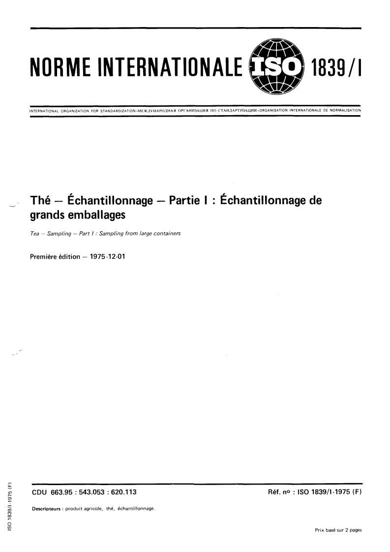 ISO 1839-1:1975 - Withdrawal of ISO 1839/1-1975
Released:12/1/1975