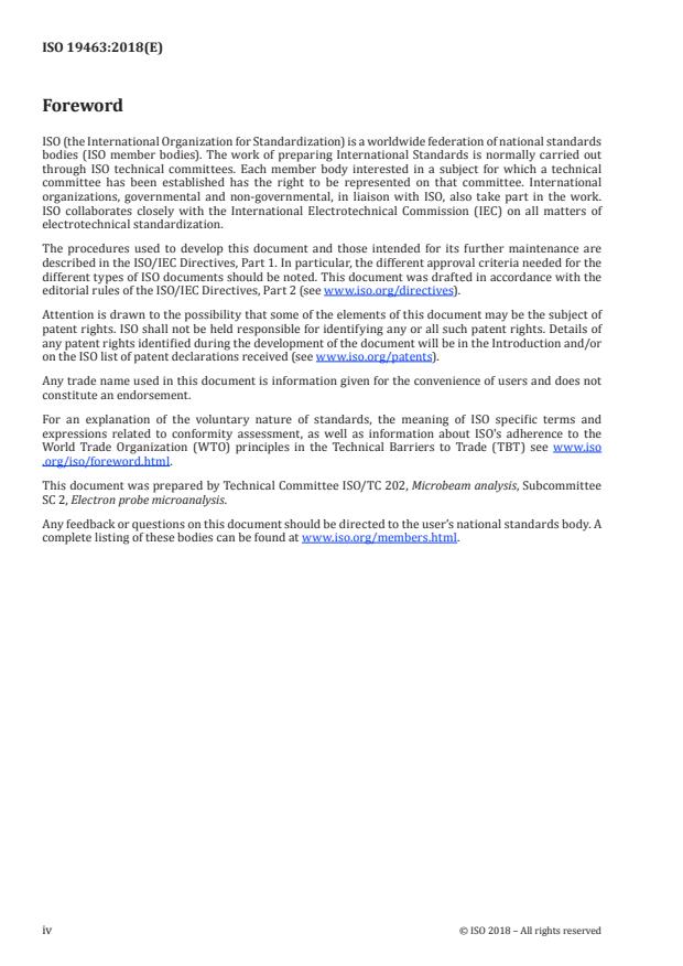 ISO 19463:2018 ISO 19463:2018 - Microbeam analysis -- Electron probe microanalyser (EPMA) -- Guidelines for performing quality assurance procedures - Page 4 preview