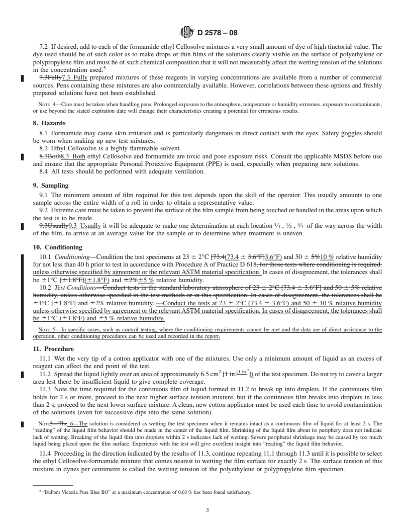 REDLINE ASTM D2578-08 - Standard Test Method for Wetting Tension of Polyethylene and Polypropylene Films