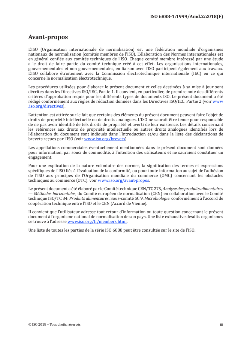 ISO 6888-1:1999/Amd 2:2018 ISO 6888-1:1999/Amd 2:2018 - Microbiologie des aliments — Méthode horizontale pour le dénombrement des staphylocoques à coagulase positive (Staphylococcus aureus et autres espèces) — Partie 1: Technique utilisant le milieu gélosé de Baird-Parker — Amendement 2: Ajout d'un essai alternatif de confirmation utilisant la méthode de piqûre sur RPFA
Released:7/4/2018