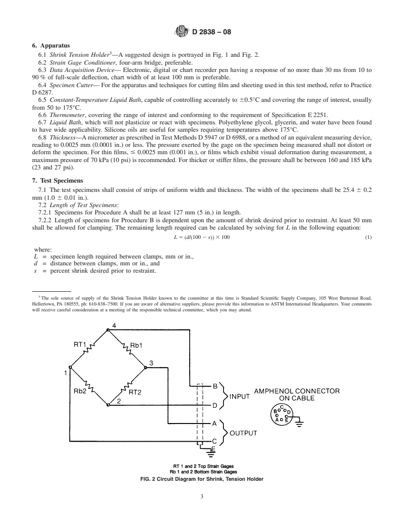 REDLINE ASTM D2838-08 - Standard Test Method for Shrink Tension and Orientation Release Stress of Plastic Film and Thin Sheeting