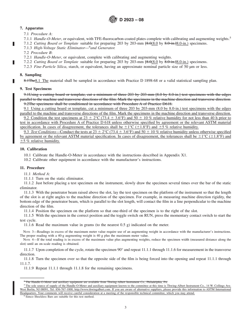 REDLINE ASTM D2923-08 - Standard Test Method for Rigidity of Polyolefin Film and Sheeting