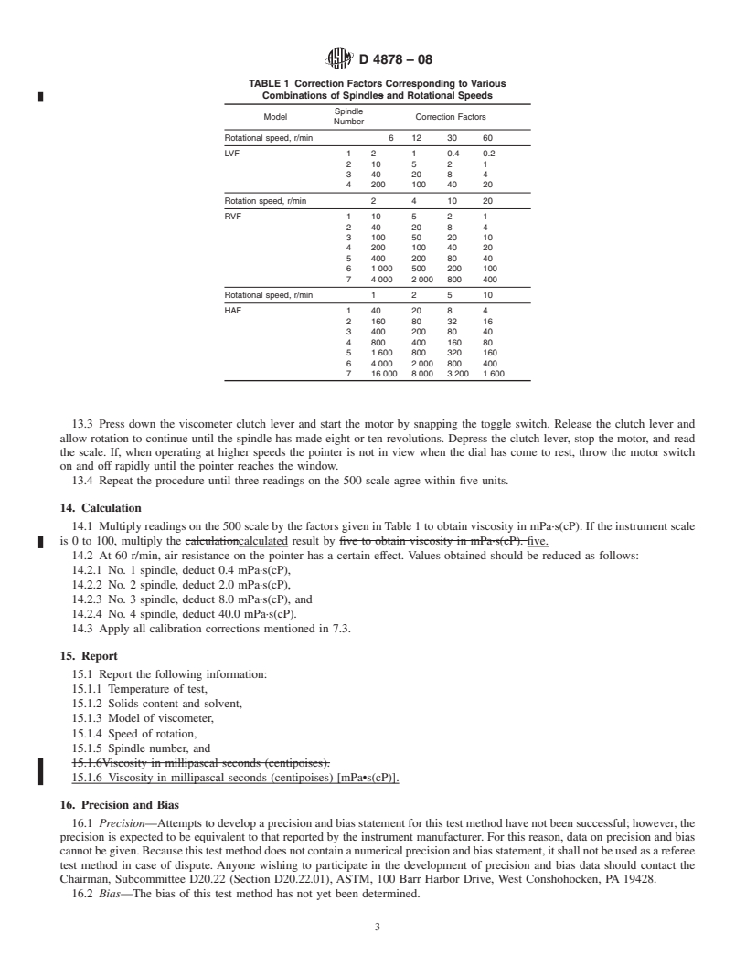 REDLINE ASTM D4878-08 - Standard Test Methods for Polyurethane Raw Materials: Determination of Viscosity of Polyols