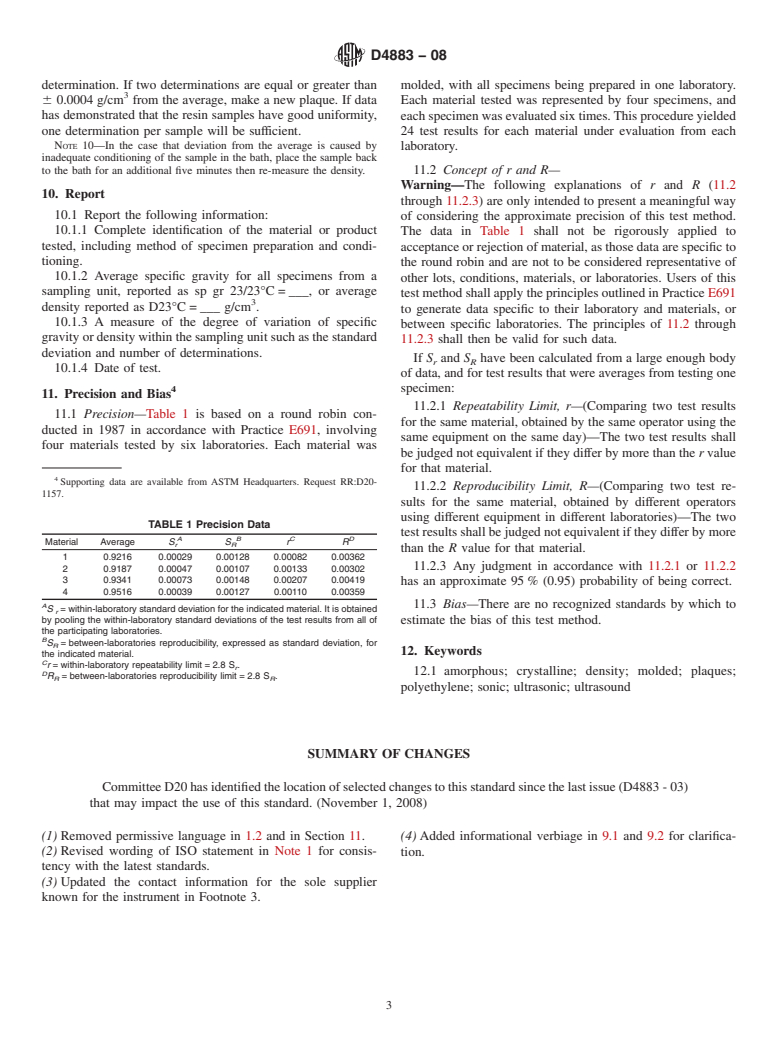 ASTM D4883-08 - Standard Test Method for Density of Polyethylene by the Ultrasound Technique (Withdrawn 2017)