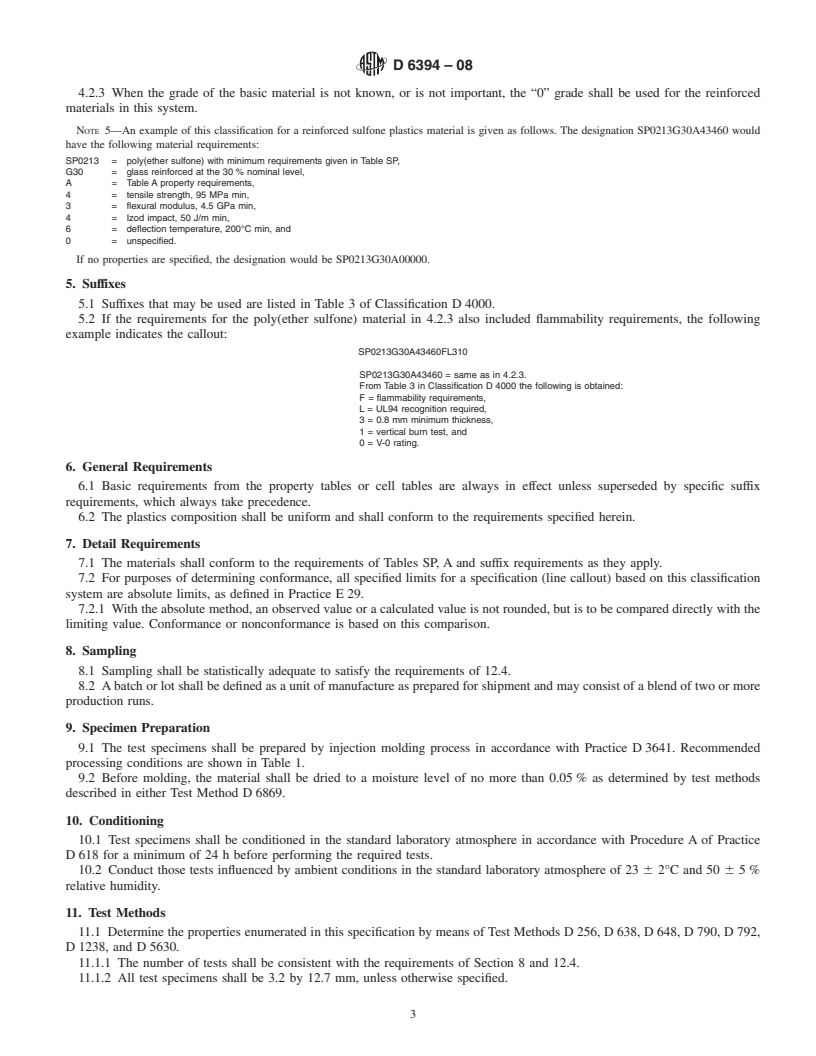 REDLINE ASTM D6394-08 - Standard Specification for Sulfone Plastics (SP)