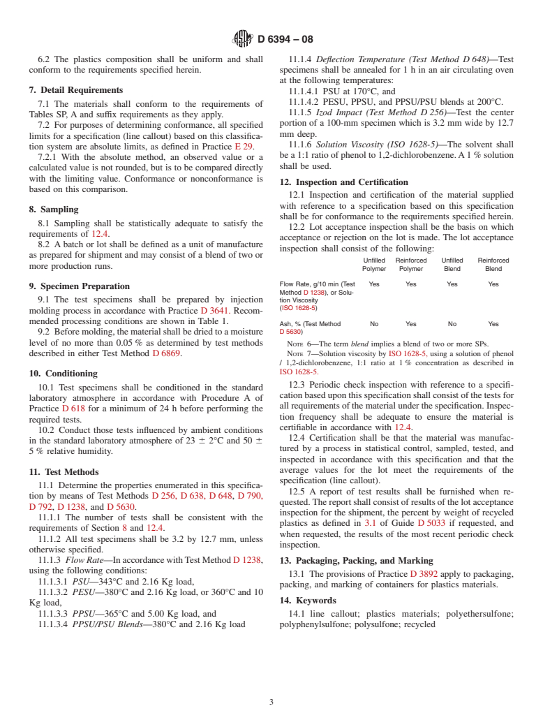 ASTM D6394-08 - Standard Specification for Sulfone Plastics (SP)