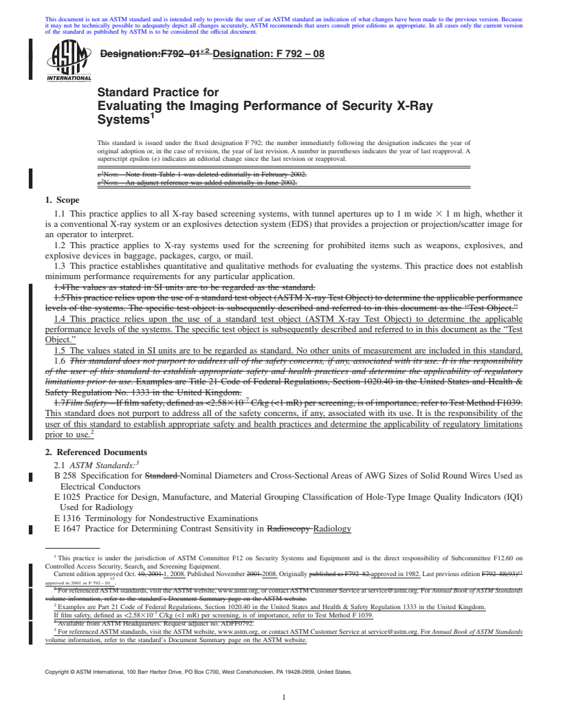 REDLINE ASTM F792-08 - Standard Practice for Evaluating the Imaging Performance of Security X-Ray Systems (Withdrawn 2017)