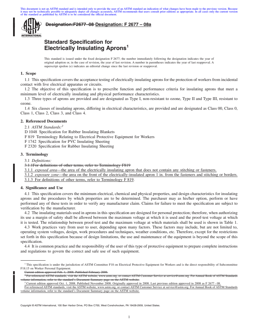 REDLINE ASTM F2677-08a - Standard Specification for Electrically Insulating Aprons