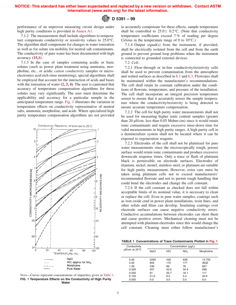 ASTM D5391-99 - Standard Test Method for Electrical Conductivity and Resistivity of a Flowing High Purity Water Sample