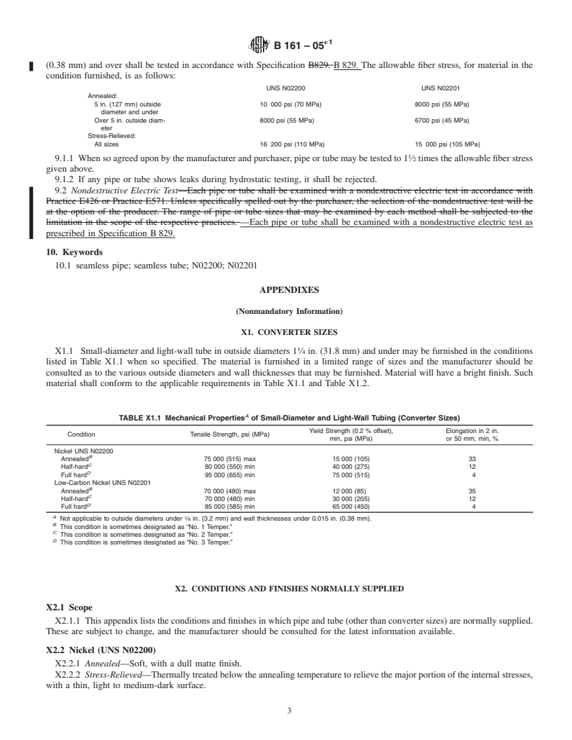 REDLINE ASTM B161-05e1 - Standard Specification for Nickel Seamless Pipe and Tube