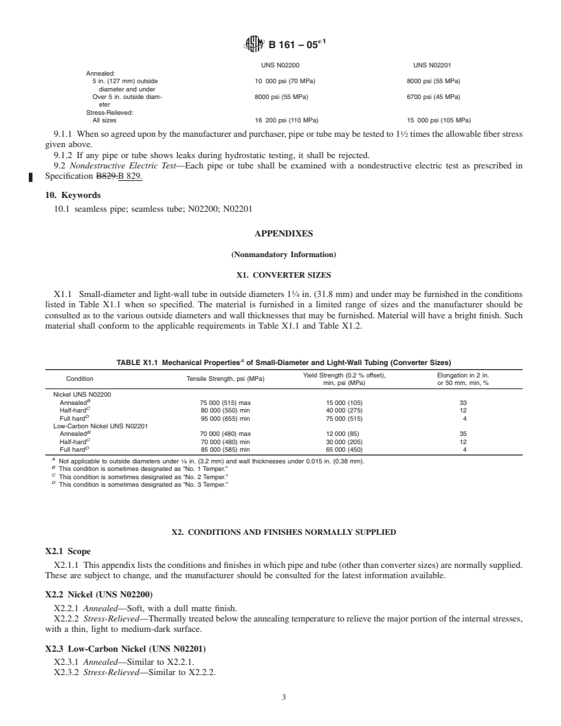 REDLINE ASTM B161-05e1 - Standard Specification for Nickel Seamless Pipe and Tube