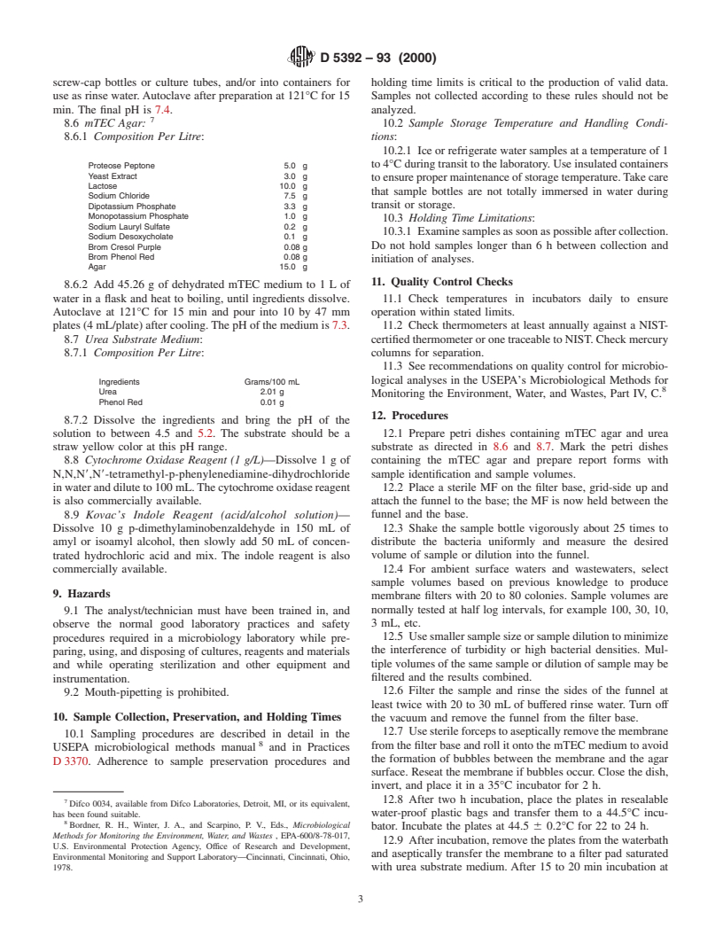 ASTM D5392-93(2000) - Standard Test Method for Isolation and Enumeration of <i>Escherichia Coli</i> in Water by the Two-Step Membrane Filter Procedure