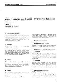 ISO 1841-1:1996 - Viande et produits à base de viande — Détermination de la teneur en chlorures — Partie 1: Méthode de Volhard
Released:6/27/1996 - Page 3 preview