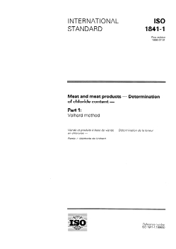 ISO 1841-1:1996 - Meat and meat products — Determination of chloride content — Part 1: Volhard method
Released:6/27/1996 - Page 1 preview