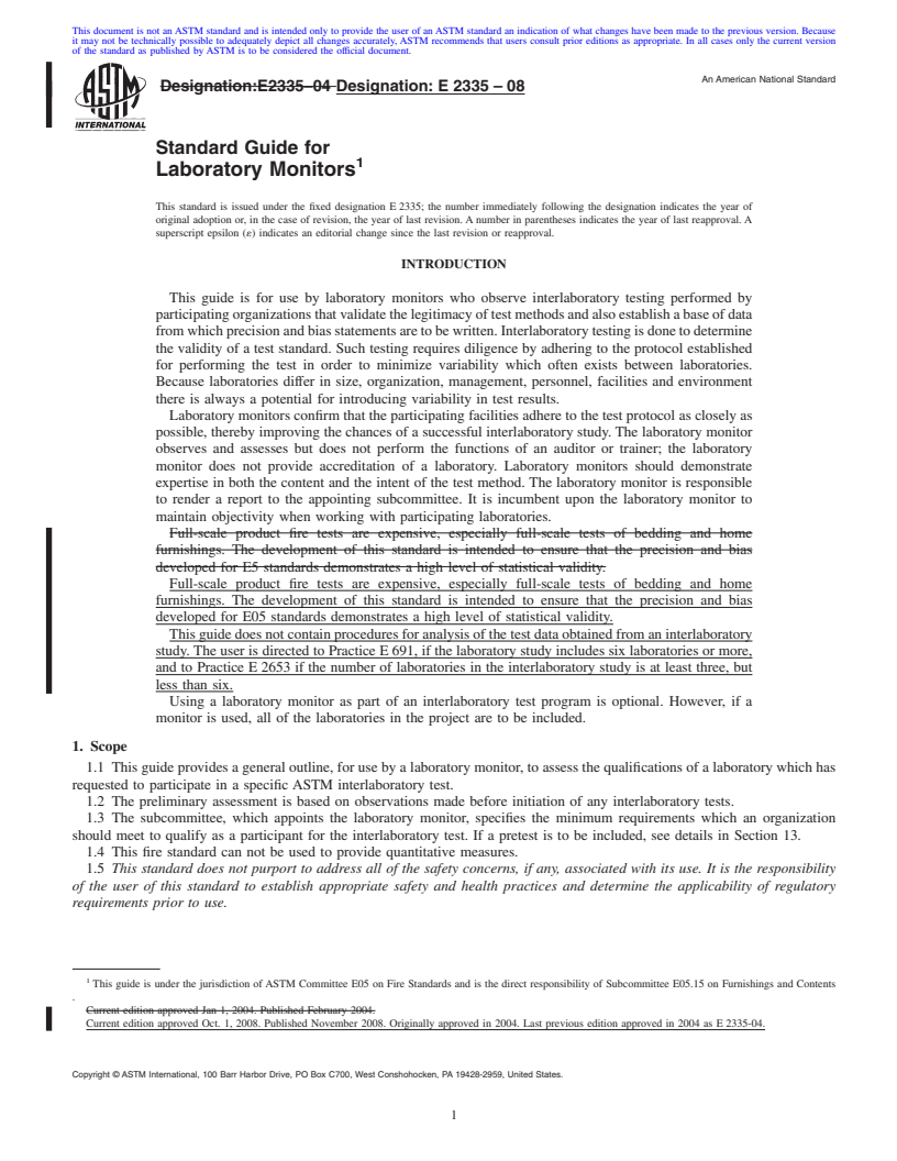 REDLINE ASTM E2335-08 - Standard Guide for Laboratory Monitors