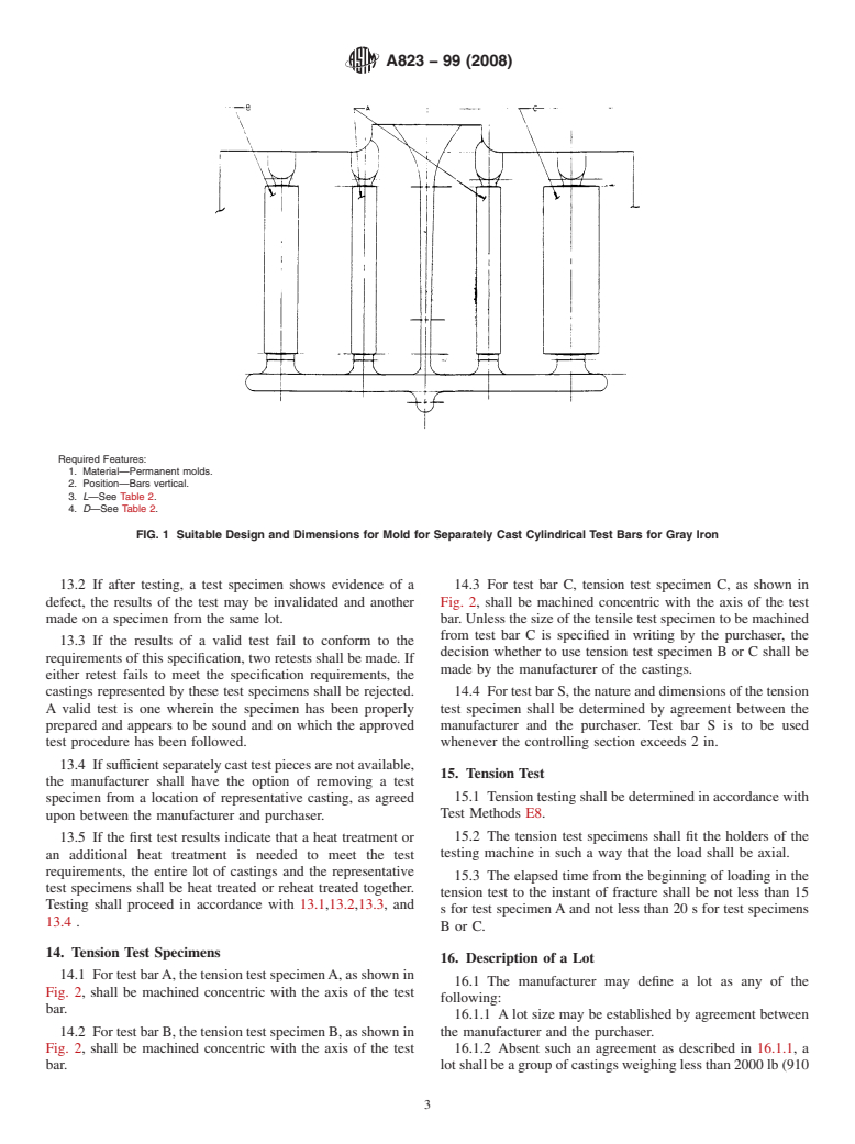 ASTM A823-99(2008) - Standard Specification for Statically Cast Permanent Mold Gray Iron Castings