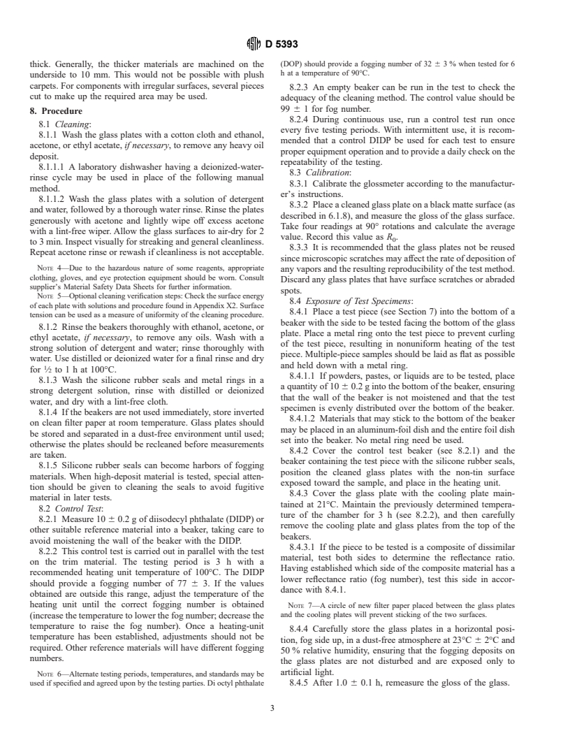 ASTM D5393-97 - Test Method for Determination of Fogging Characteristics of Vehicle Interior Trim Materials (Withdrawn 1998)